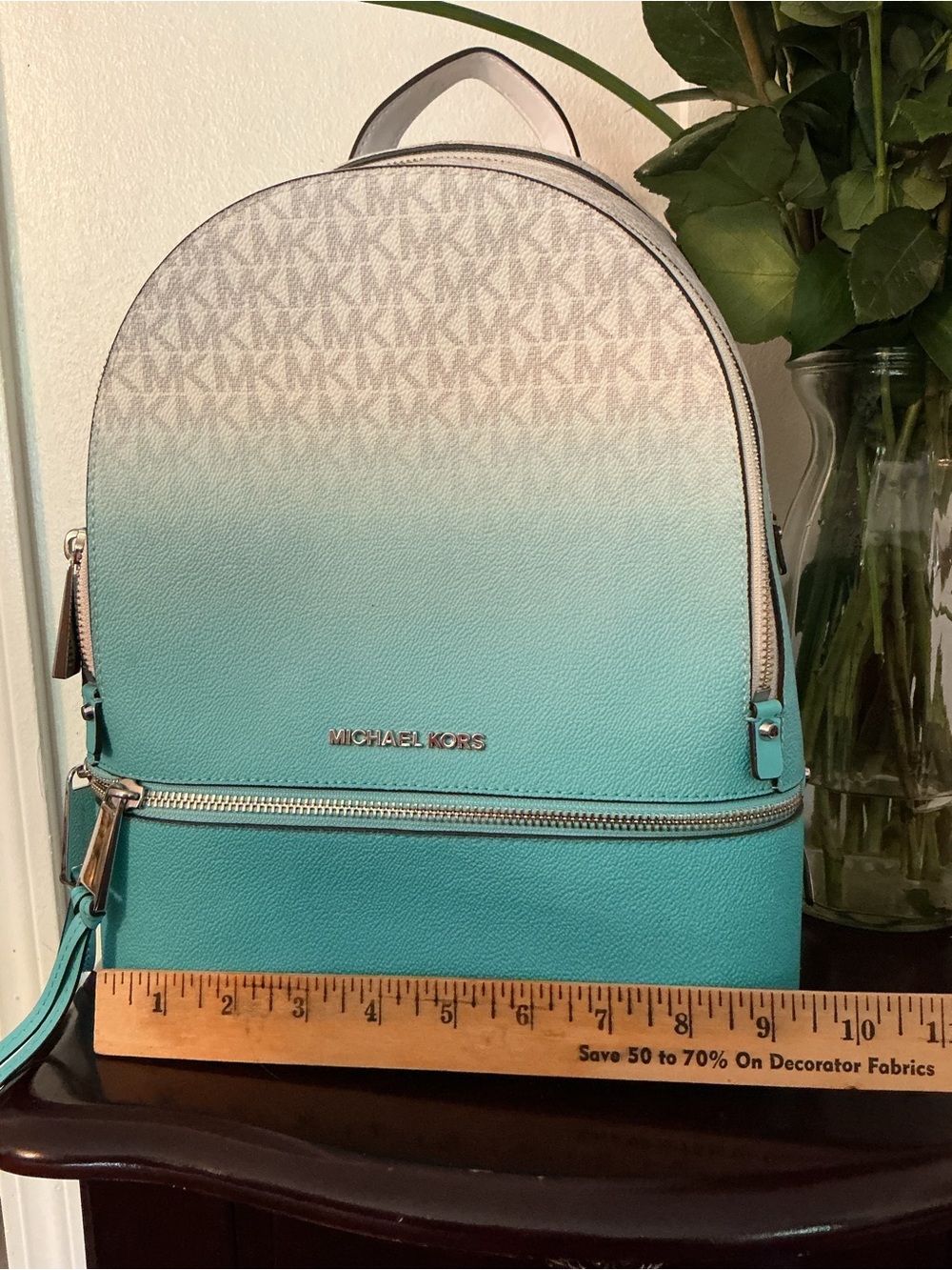 Michael Kors Teal Ombre Logo Backpack like new - Picture 5 of 10